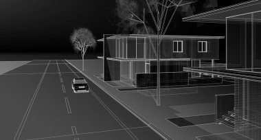 Mimari konak çizimi, 3 boyutlu illüstrasyon