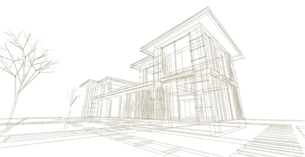 建筑城市房屋草图 3D插图 — 图库照片