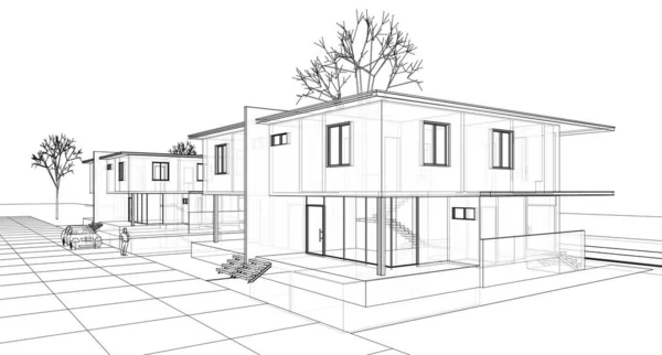 Architecture Sketch Townhouses Illustration — Stock Photo, Image
