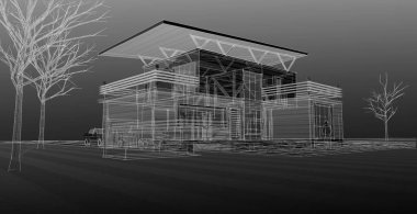 ev mimarisi çizimi, 3d web illüstrasyonu