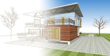 ev mimarisi çizimi, 3d web illüstrasyonu