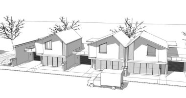 ev mimarisi çizimi otomatik, 3d web illüstrasyonu
