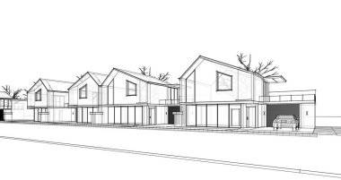 ev mimarisi çizimi otomatik, 3d web illüstrasyonu