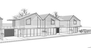 ev mimarisi çizimi, 3d web illüstrasyonu
