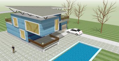 ev mimarisi çizimi, 3d web illüstrasyonu