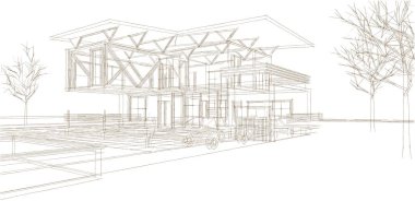 ev mimarisi çizimi, 3d web illüstrasyonu