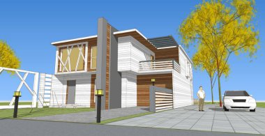 ev mimarisi çizimi, 3d web illüstrasyonu