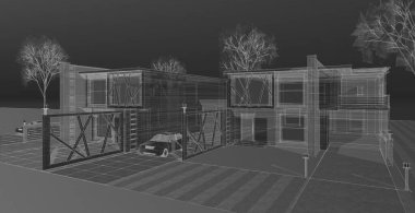 ev mimarisi çizimi otomatik, 3d web illüstrasyonu