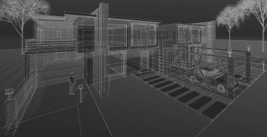 ev mimarisi çizimi, 3d web illüstrasyonu