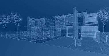 ev mimarisi çizimi, 3d web illüstrasyonu