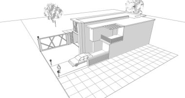 ev mimarisi çizimi, 3d web illüstrasyonu