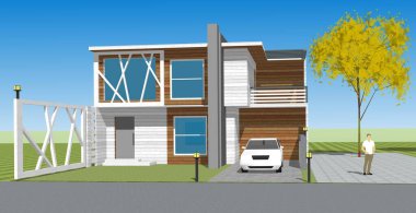 ev mimarisi çizimi, 3d web illüstrasyonu