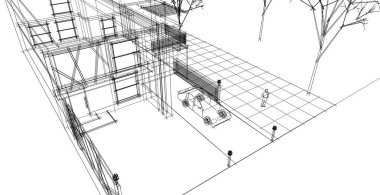 ev mimarisi çizimi, 3d web illüstrasyonu