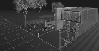 ev mimarisi çizimi, 3d web illüstrasyonu