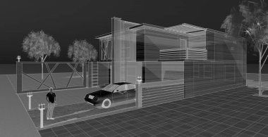 ev mimarisi çizimi, 3d web illüstrasyonu