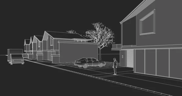 家の建築スケッチ 3Dウェブイラスト — ストック写真