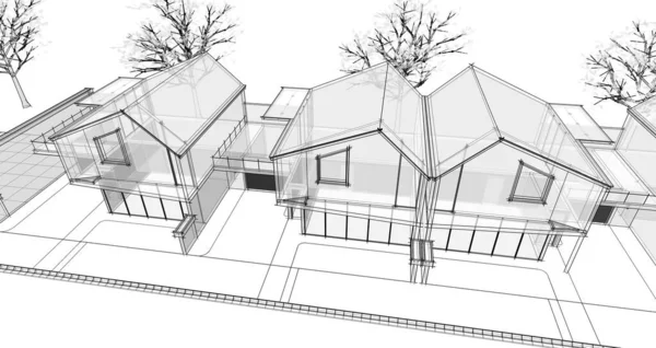 房屋建筑草图 3D网络图解 — 图库照片