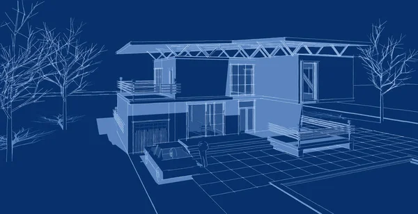 Huis Architectonische Schets Web Illustratie — Stockfoto