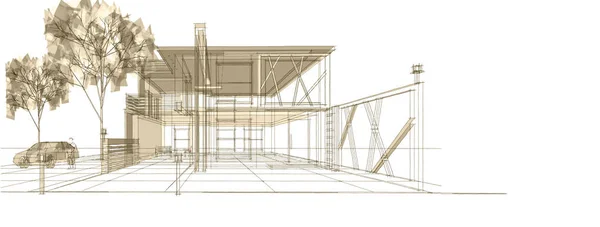Dům Architektonický Náčrt Web Ilustrace — Stock fotografie