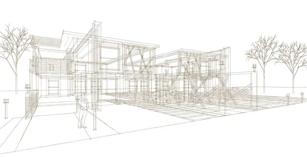 Hus Arkitektonisk Skiss Web Illustration — Stockfoto