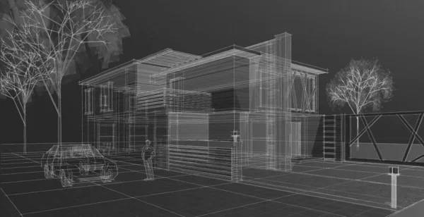 Szkic Architektury Domu Ilustracja Internetowa — Zdjęcie stockowe