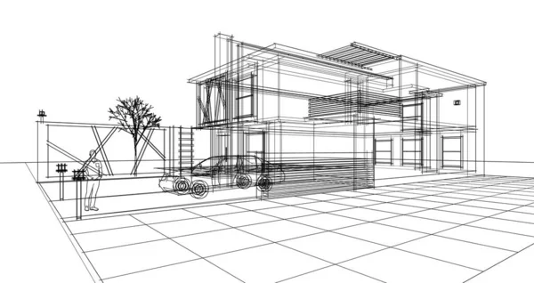 Casa Esboço Arquitetônico Ilustração Web — Fotografia de Stock