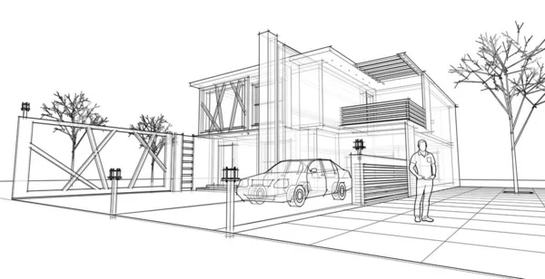 Casa Bosquejo Arquitectónico Ilustración Web — Foto de Stock