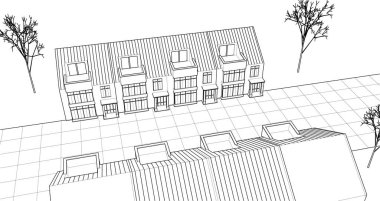 ev mimarisi çizimi, 3d web illüstrasyonu