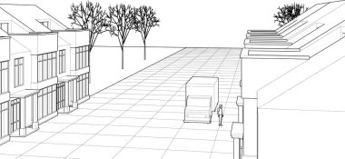 ev mimarisi çizimi, 3d web illüstrasyonu