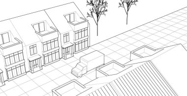 ev mimarisi çizimi, 3d web illüstrasyonu