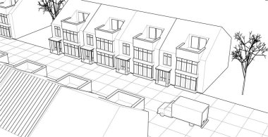 ev mimarisi çizimi, 3d web illüstrasyonu