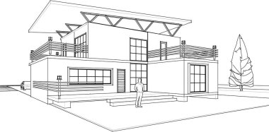 ev mimarisi çizimi, 3d web illüstrasyonu