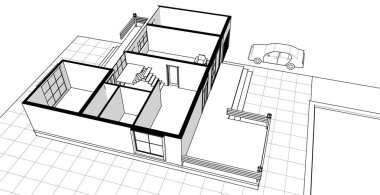 ev mimarisi çizimi, 3d web illüstrasyonu