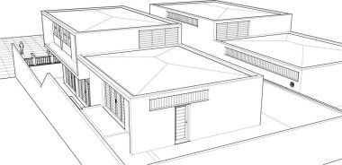 ev mimarisi çizimi, 3d web illüstrasyonu