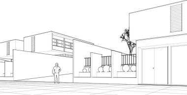 ev mimarisi çizimi, 3d web illüstrasyonu