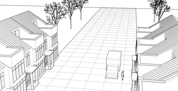 房屋建筑草图 3D网络图解 — 图库矢量图片