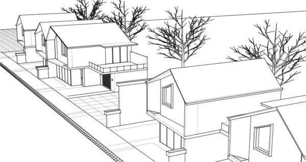 Hus Arkitektonisk Skiss Web Illustration — Stock vektor