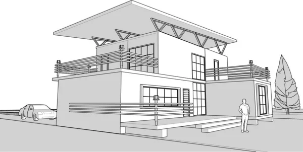 Casa Schizzo Architettonico Web Illustrazione — Vettoriale Stock