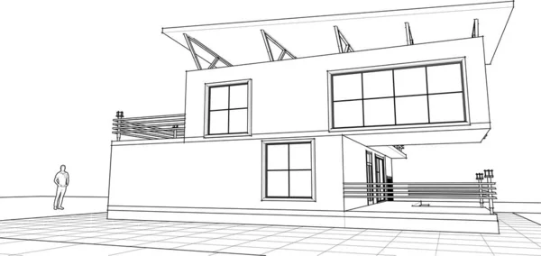 房屋建筑草图 3D网络图解 — 图库矢量图片