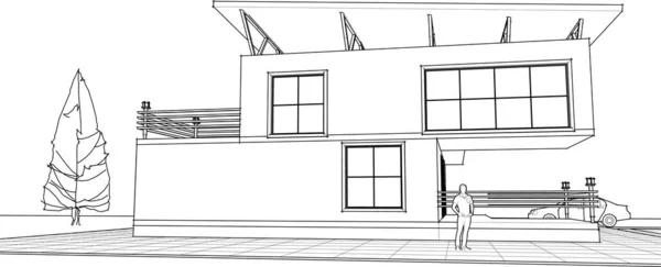 Hus Arkitektonisk Skiss Web Illustration — Stock vektor