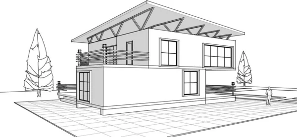 Casa Esboço Arquitetônico Ilustração Web —  Vetores de Stock