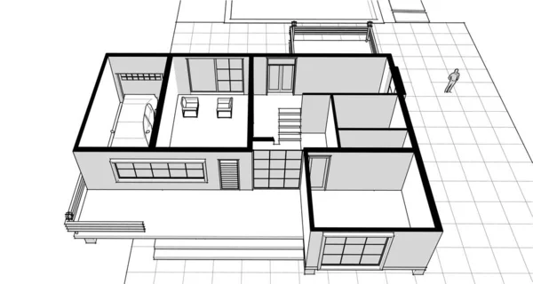 Haus Architektonische Skizze Web Illustration — Stockvektor