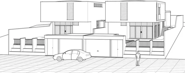 Schiță Arhitecturală Casei Ilustrație Web — Vector de stoc