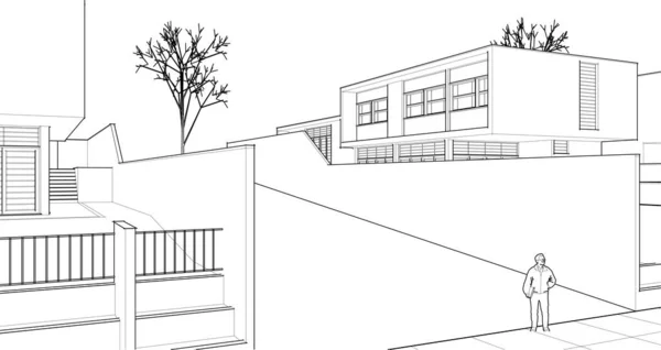 Maison Esquisse Architecturale Illustration Web — Image vectorielle