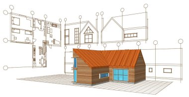 ev mimarisi projesi çizimi 3d illüstrasyon