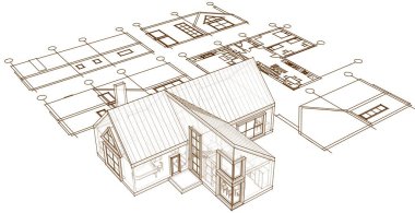 ev mimarisi projesi çizimi 3d illüstrasyon