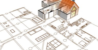 ev mimarisi projesi çizimi 3d illüstrasyon
