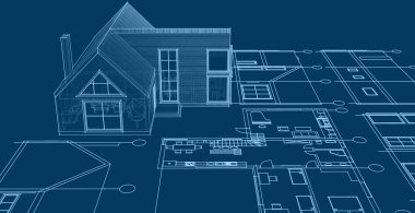 ev mimarisi projesi çizimi 3d illüstrasyon