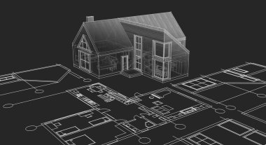 ev mimarisi projesi çizimi 3d illüstrasyon