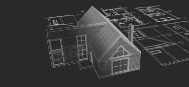 ev mimarisi projesi çizimi 3d illüstrasyon